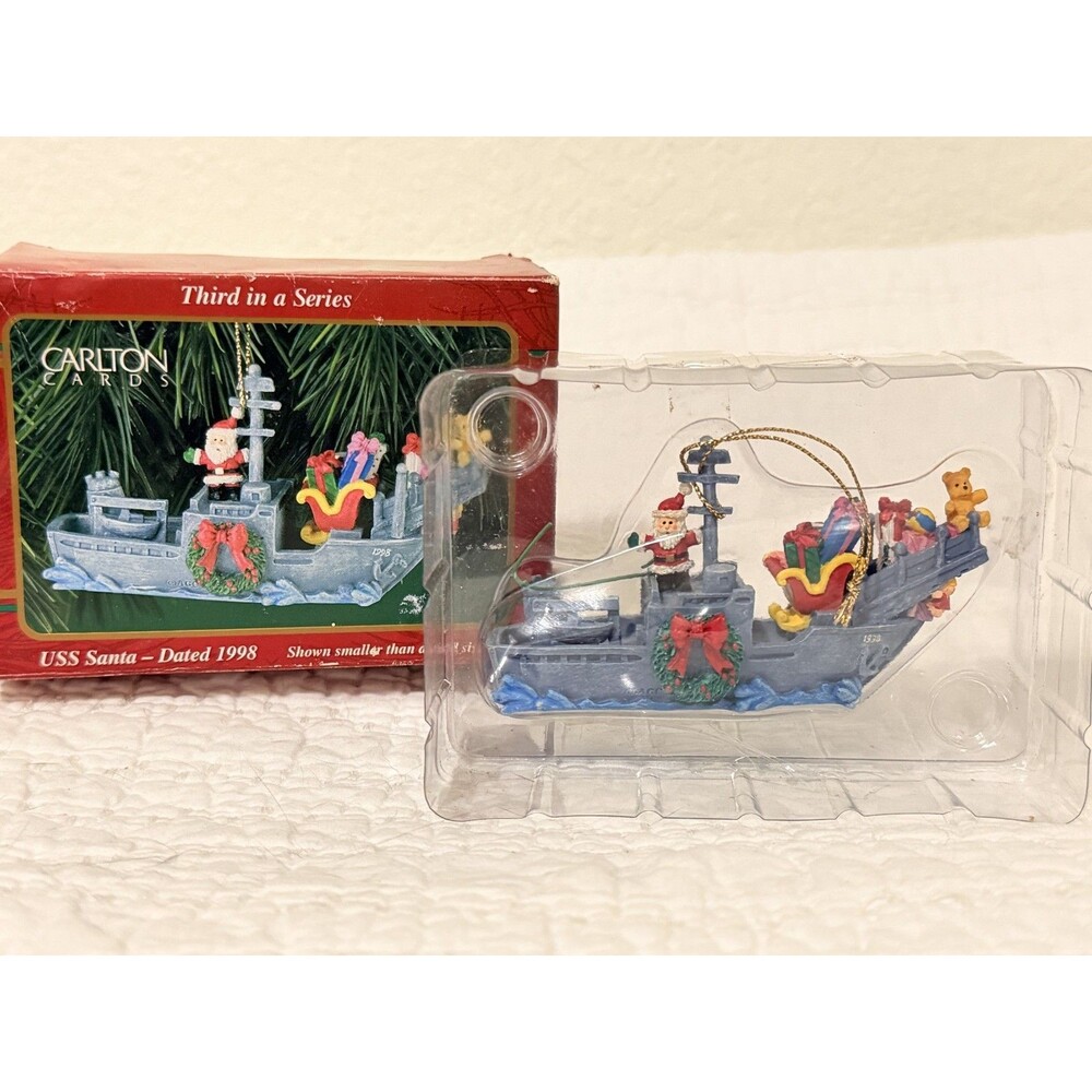 Vintage Carlton Cards AG 1998 USS SANTA Military Navy Holiday Ornament